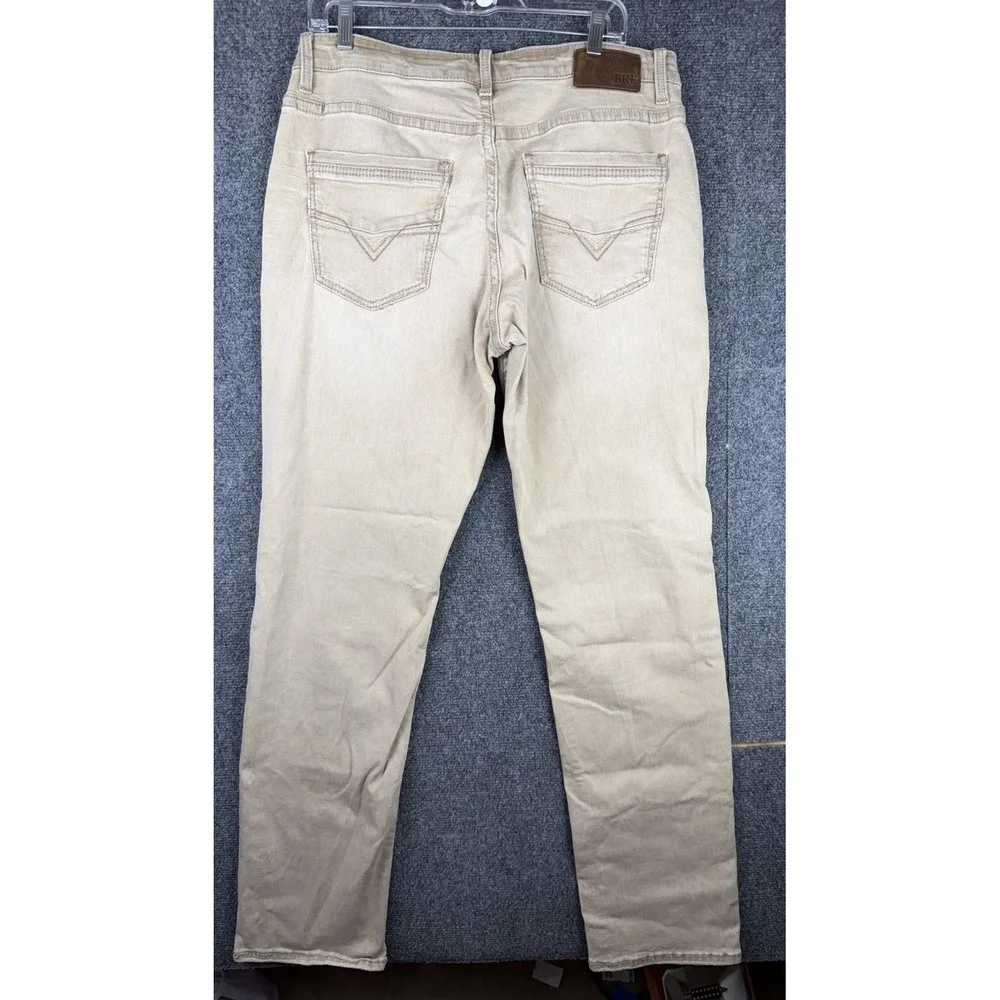 BKE Nolan Jeans 33x34 Washed Khaki Straight Stretch Western Pants Embroidered